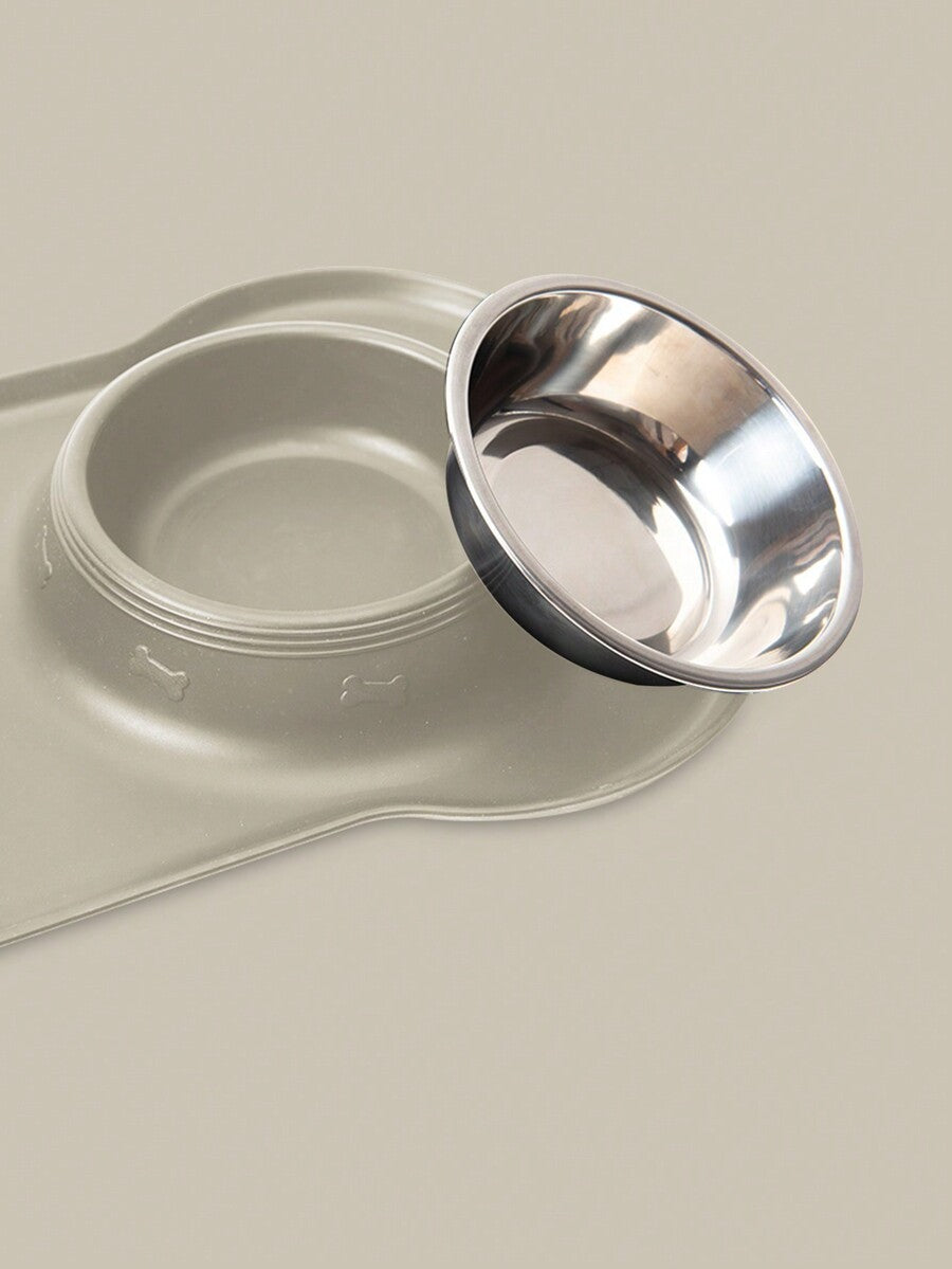 Anti-spill double pet bowl feeder with non-skid mat for dogs and cats