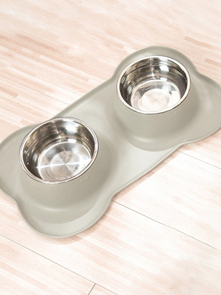 Anti-spill double pet bowl feeder with non-skid mat for dogs and cats