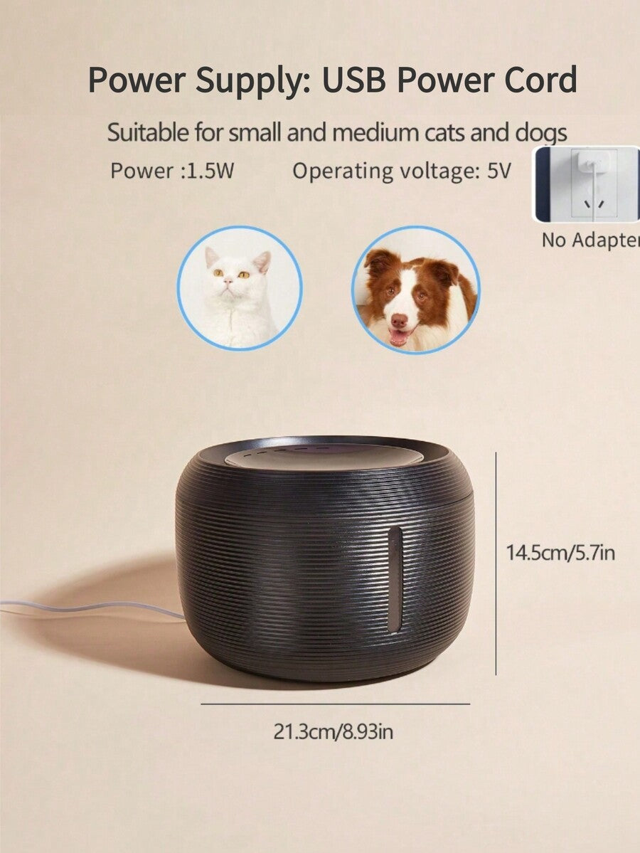Black 2.5L automatic quiet pet water dispenser drinking fountain for small and medium dogs and cats.