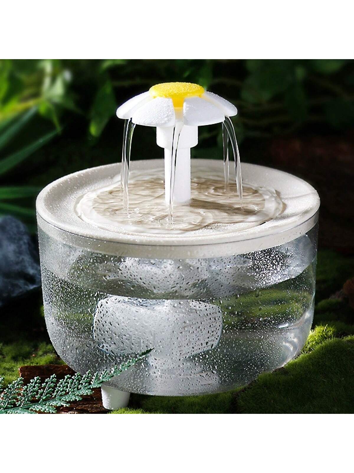 White 1000ml automatic circulating pet water fountain with USB power connection for cats and dogs.