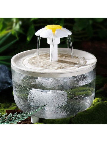 White 1000ml automatic circulating pet water fountain with USB power connection for cats and dogs.