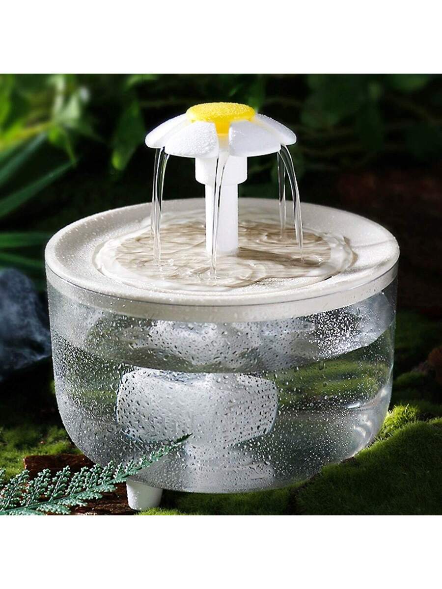White 1000ml automatic circulating pet water fountain with USB power connection for cats and dogs.