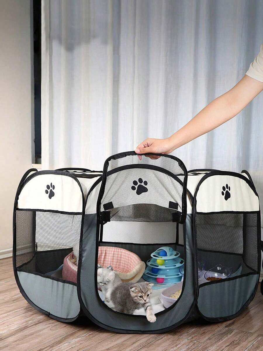 Multicolor octagonal pet tent bed made of scratch-resistant polyester fabric for dogs and cats