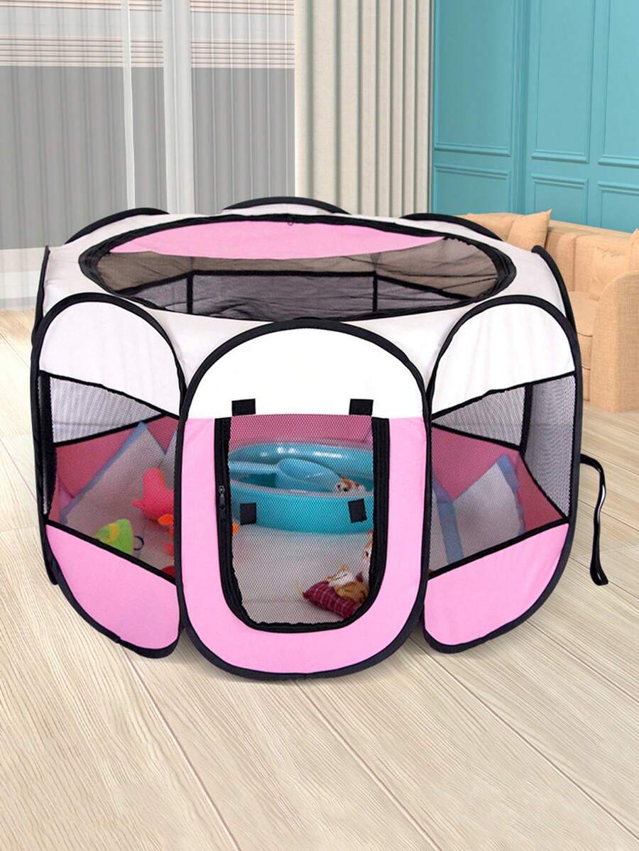 Multicolor octagonal pet tent bed made of scratch-resistant polyester fabric for dogs and cats