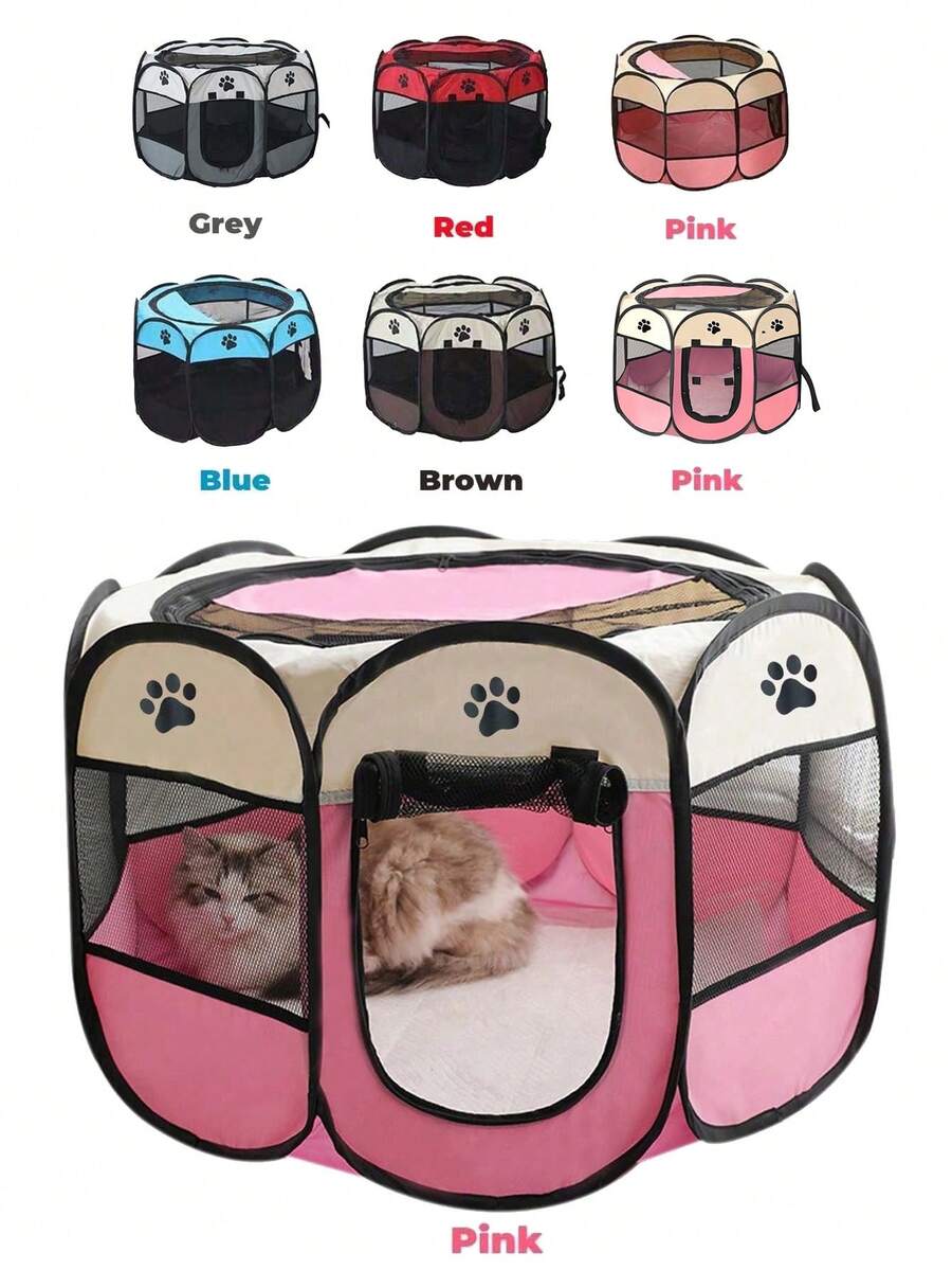 Multicolor octagonal pet tent bed made of scratch-resistant polyester fabric for dogs and cats