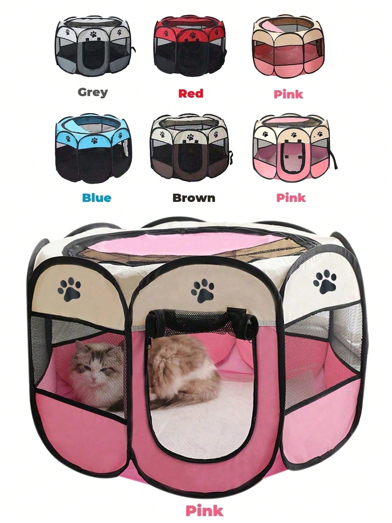 Multicolor octagonal pet tent bed made of scratch-resistant polyester fabric for dogs and cats