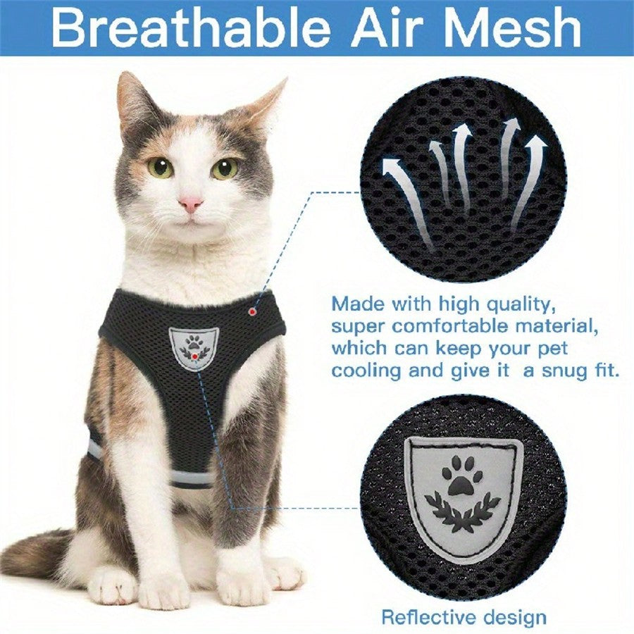 Multicolor reflective polyester vest harness and leash set for cats and dogs with brush and foldable food bowl for outdoor walking and travel