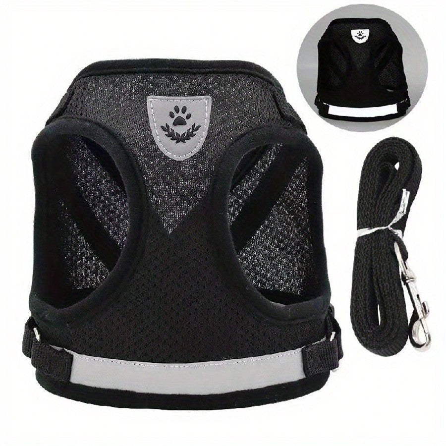 Multicolor reflective polyester vest harness and leash set for cats and dogs with brush and foldable food bowl for outdoor walking and travel