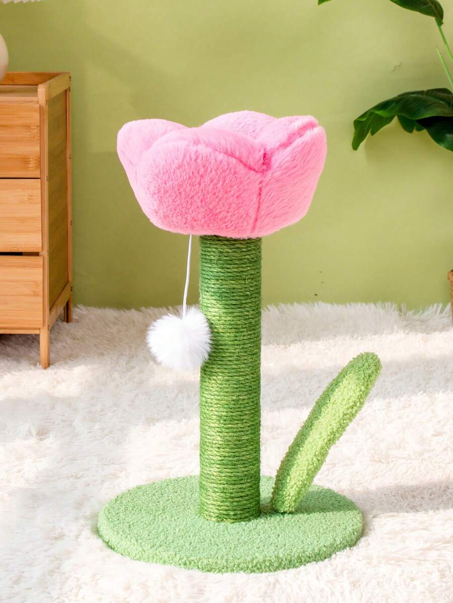 Multicolor tulip-shaped cat scratching post board wrapped with sisal rope