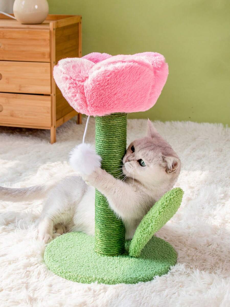 Multicolor tulip-shaped cat scratching post board wrapped with sisal rope