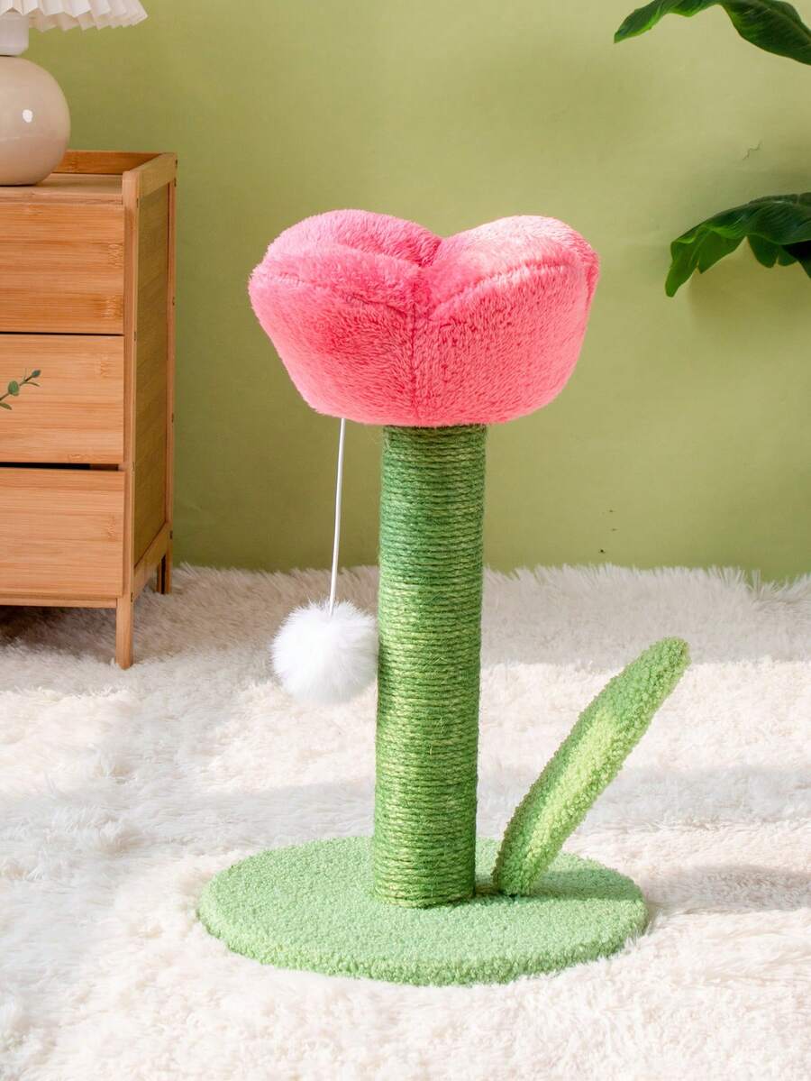 Multicolor tulip-shaped cat scratching post board wrapped with sisal rope