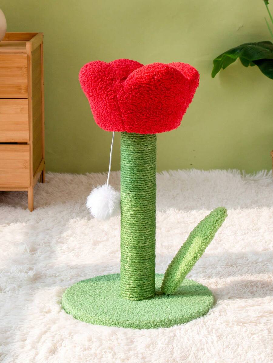 Multicolor tulip-shaped cat scratching post board wrapped with sisal rope