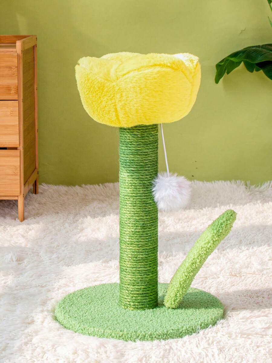 Multicolor tulip-shaped cat scratching post board wrapped with sisal rope