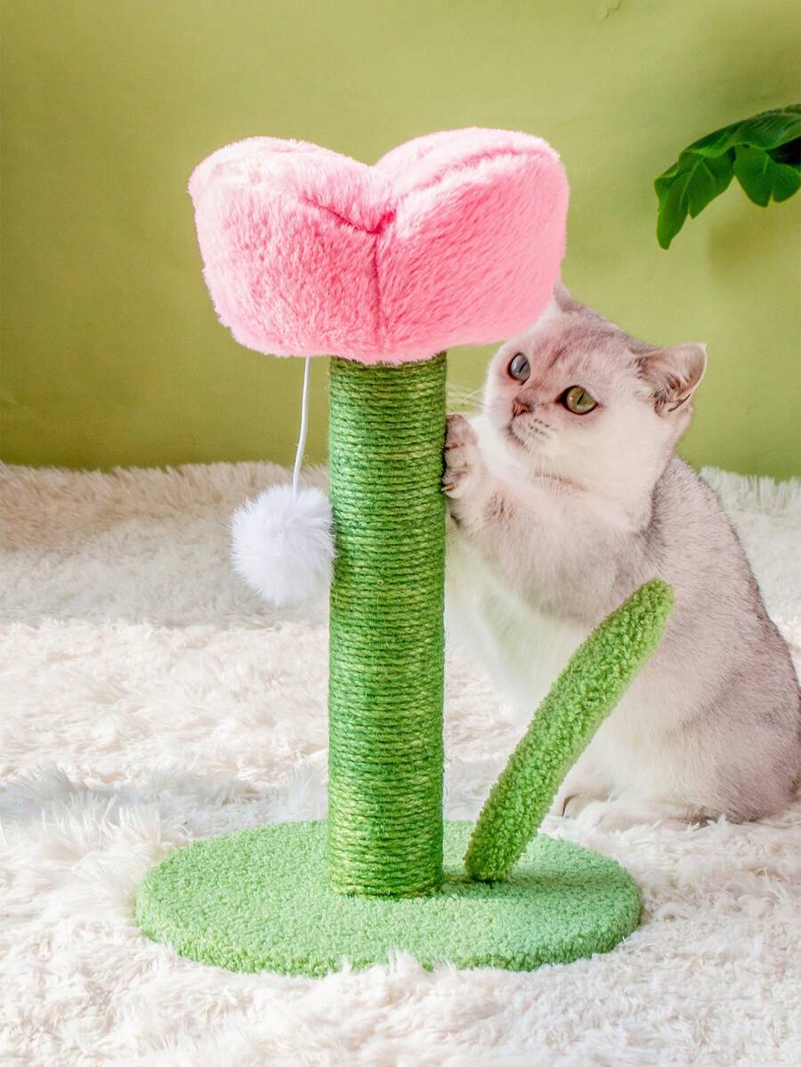Multicolor tulip-shaped cat scratching post board wrapped with sisal rope
