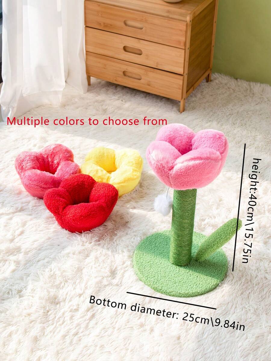 Multicolor tulip-shaped cat scratching post board wrapped with sisal rope