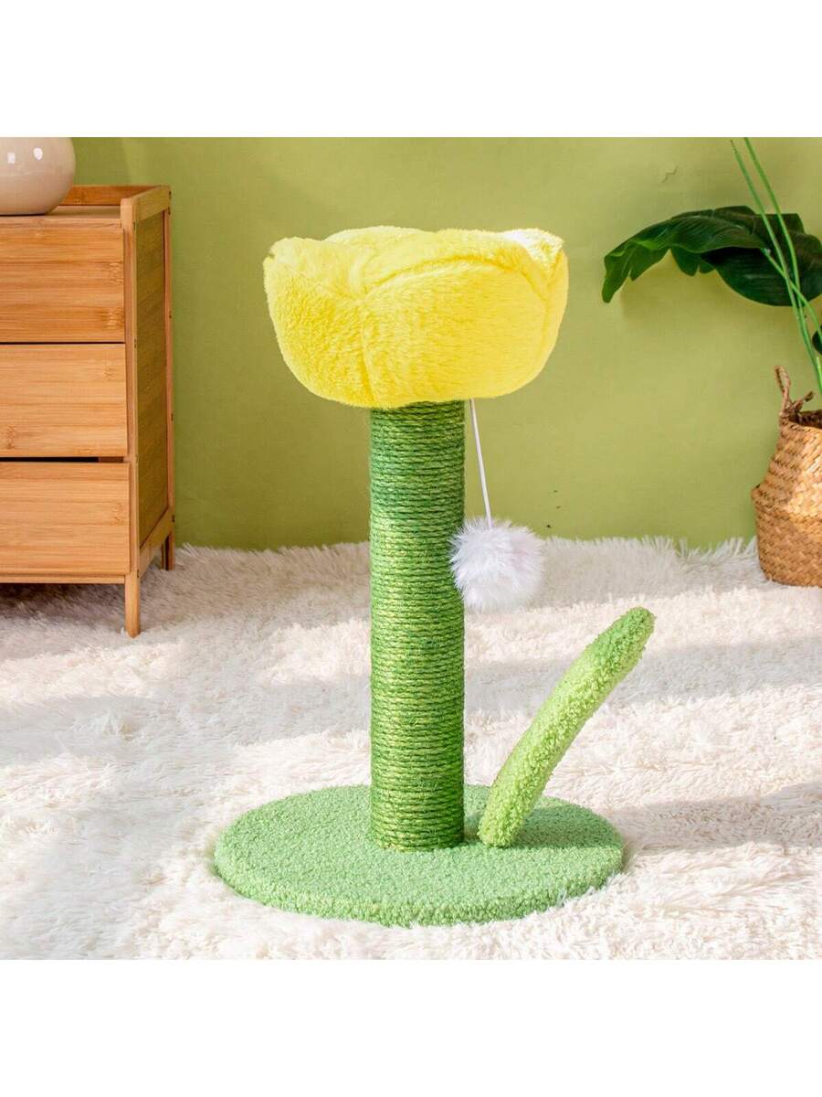 Multicolor tulip-shaped cat scratching post board wrapped with sisal rope