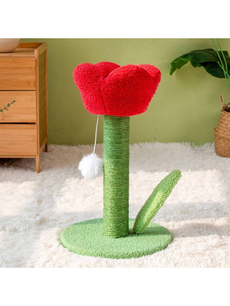 Multicolor tulip-shaped cat scratching post board wrapped with sisal rope