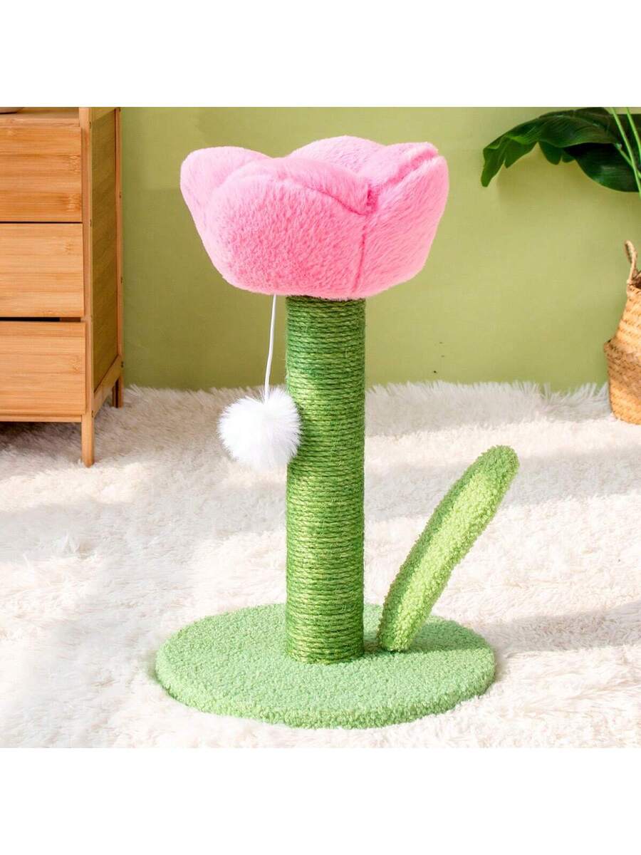 Multicolor tulip-shaped cat scratching post board wrapped with sisal rope