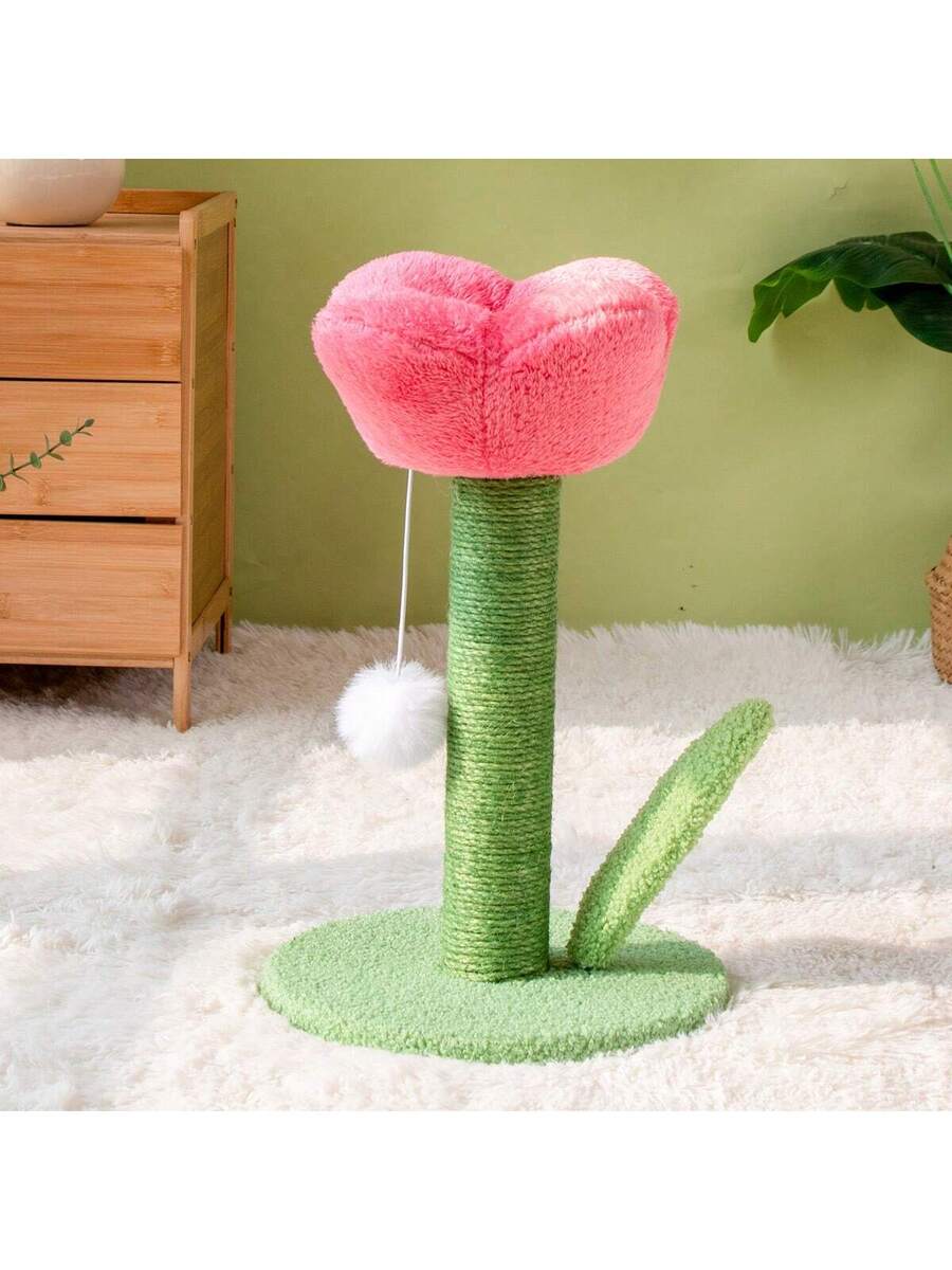 Multicolor tulip-shaped cat scratching post board wrapped with sisal rope