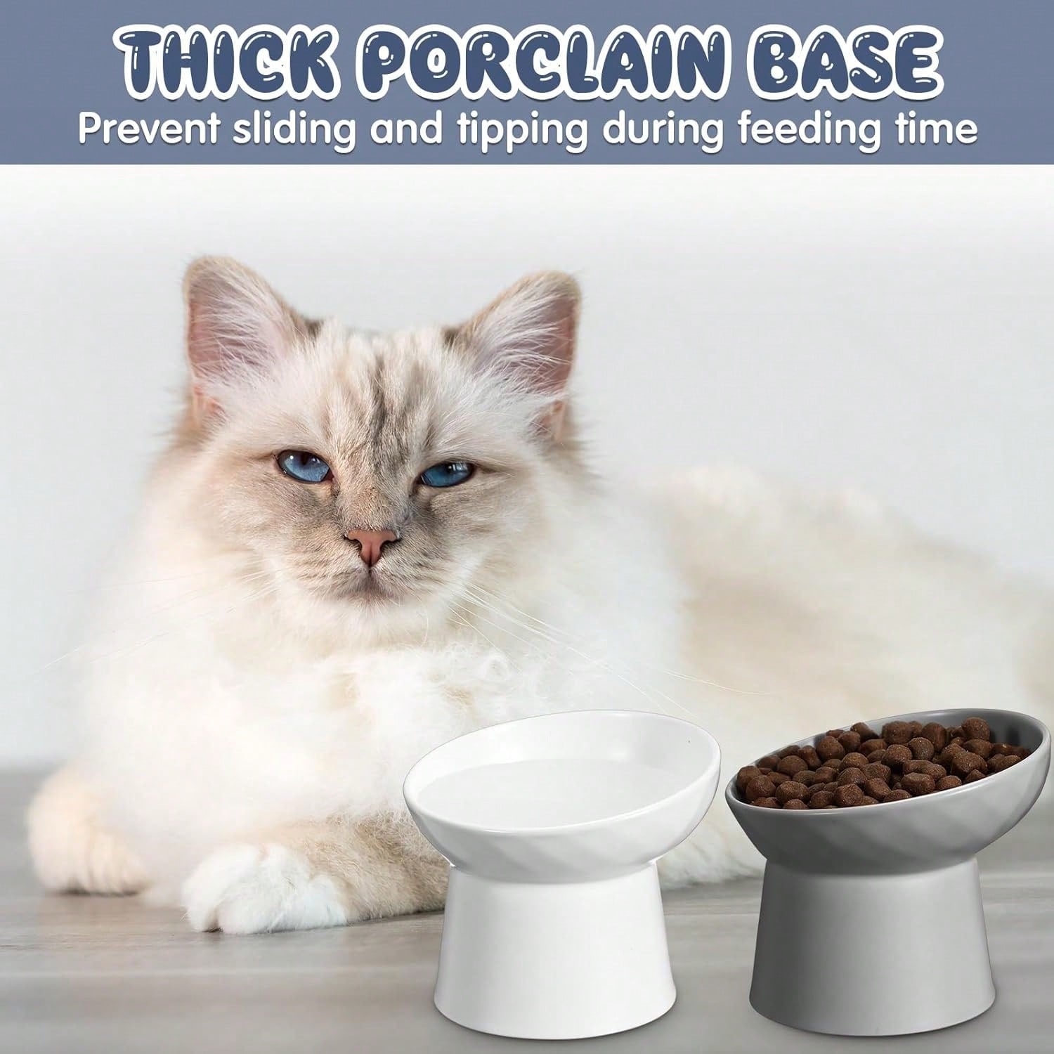 1pc Ceramic Cat Bowl With Raised Stand And Slanted Edge, Protect Cat Neck, Anti-Black Chin,Black Cat Feeder