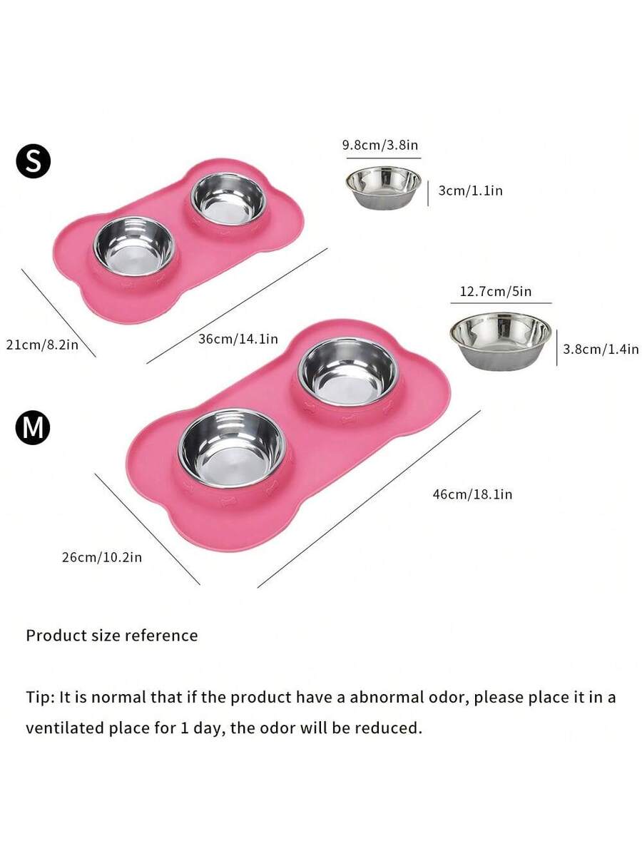 Anti-spill double pet bowl feeder with non-skid mat for dogs and cats