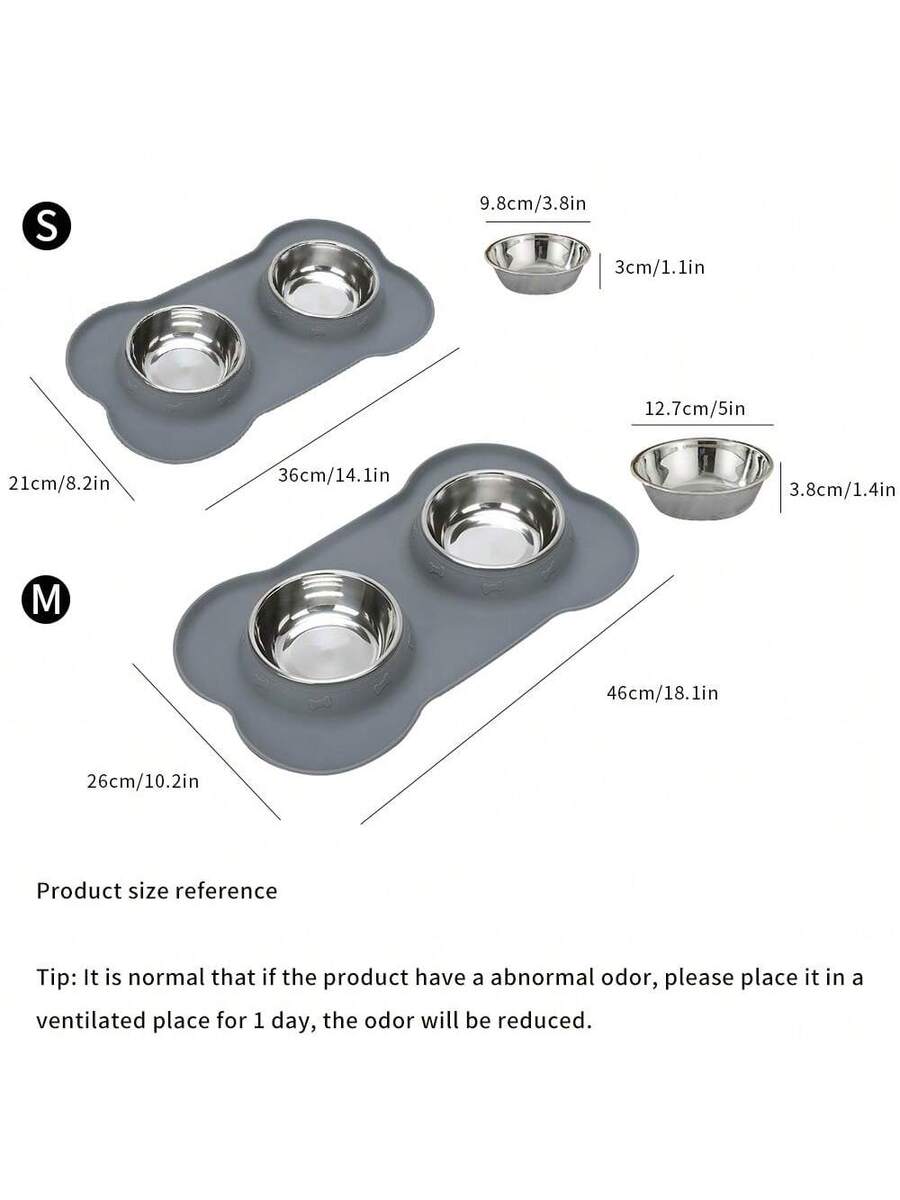 Anti-spill double pet bowl feeder with non-skid mat for dogs and cats