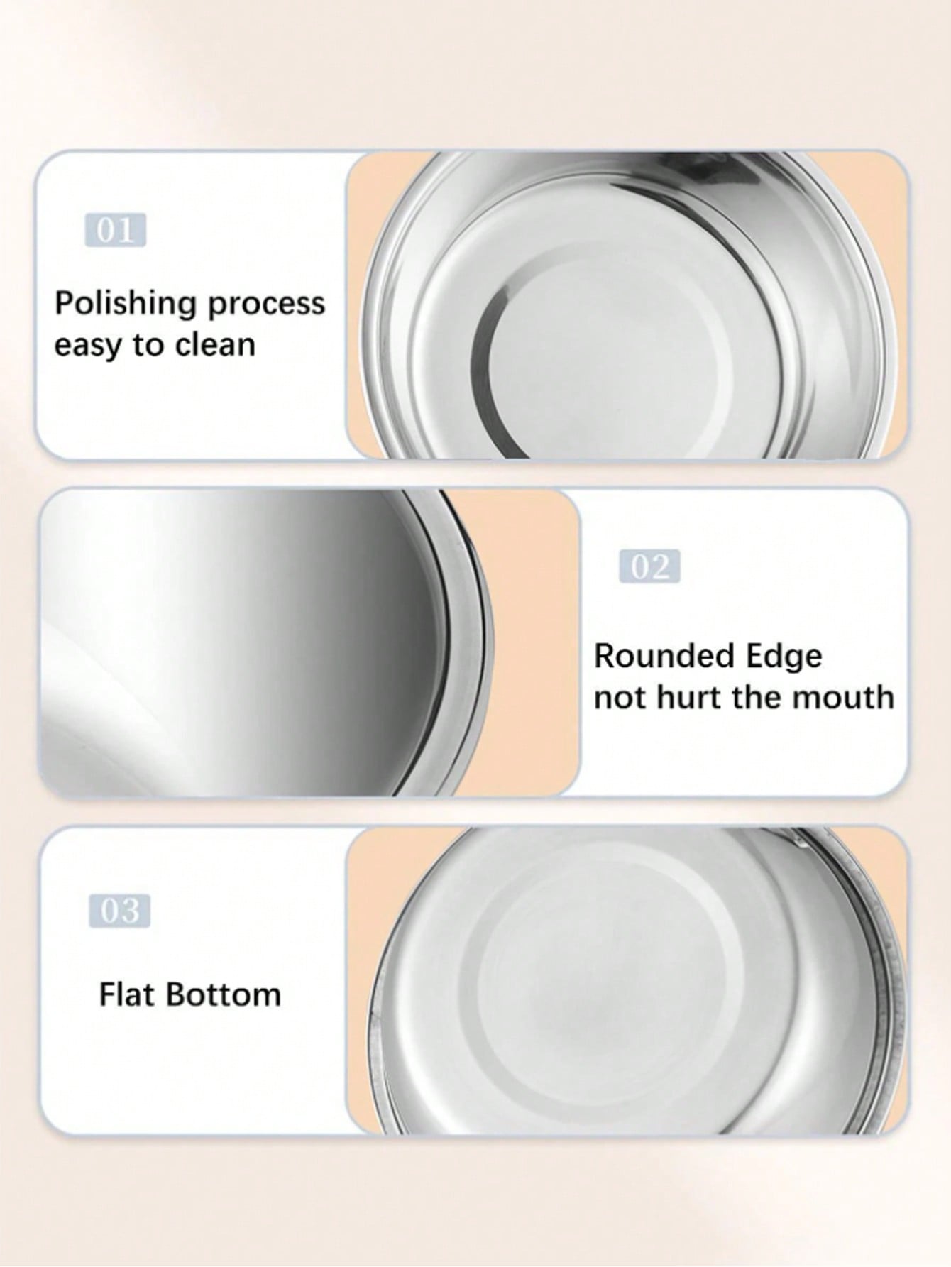 1pc/2pcs Cat/Dog Stainless Steel Bowl, Pet Food & Water Bowl, Anti-Slip Anti-Bite Durable