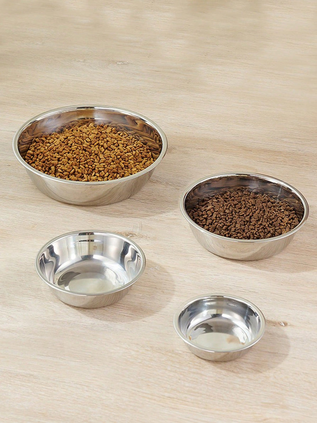 1pc/2pcs Cat/Dog Stainless Steel Bowl, Pet Food & Water Bowl, Anti-Slip Anti-Bite Durable
