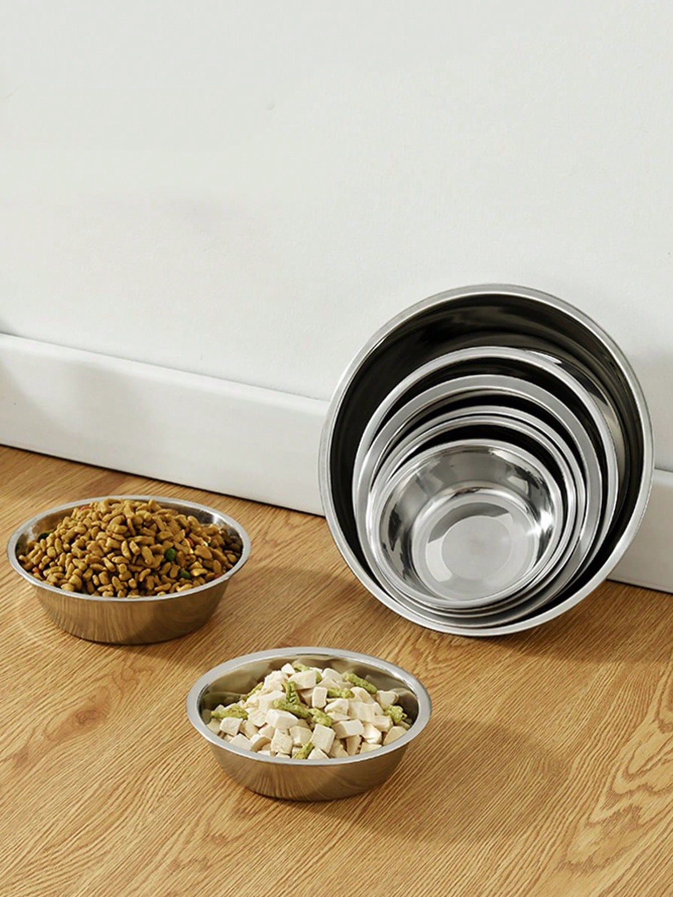 1pc/2pcs Cat/Dog Stainless Steel Bowl, Pet Food & Water Bowl, Anti-Slip Anti-Bite Durable