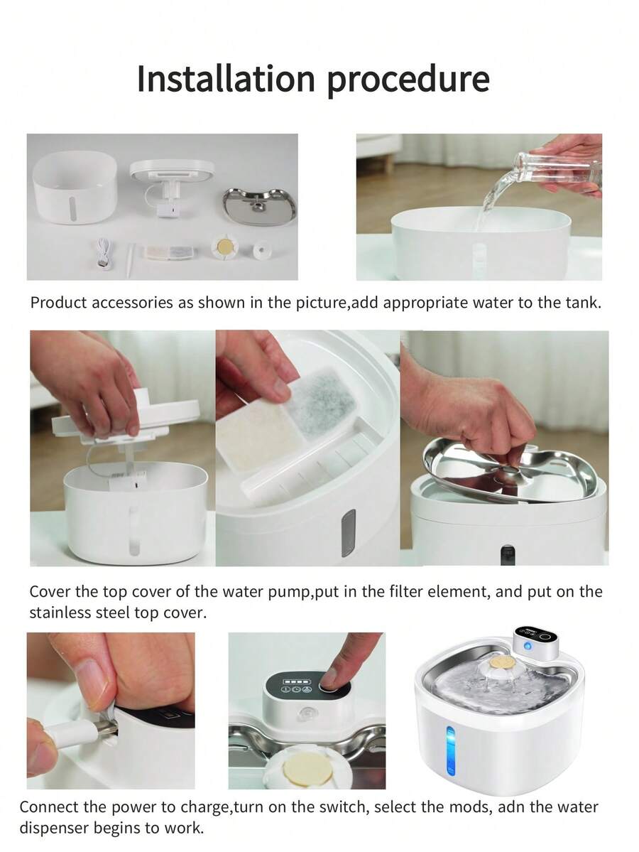 Multicolor 88oz 2.6L wireless automatic cat water fountain with motion sensor and rechargeable battery powered ABS structure.