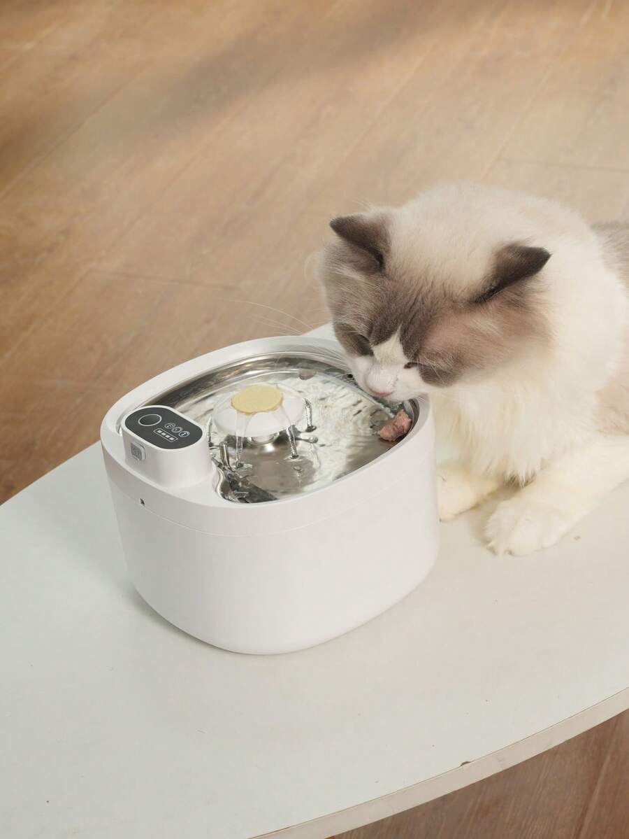 Multicolor 88oz 2.6L wireless automatic cat water fountain with motion sensor and rechargeable battery powered ABS structure.