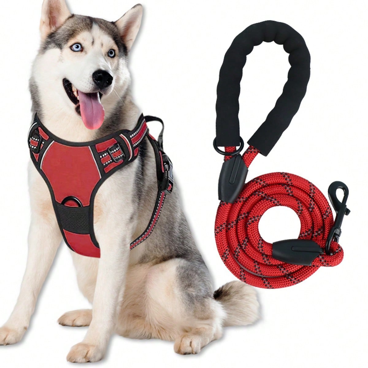 Reflective dog harness and 1.5m leash set with breathable colorblock polyamide chest strap for cats, puppies, and small to large dogs