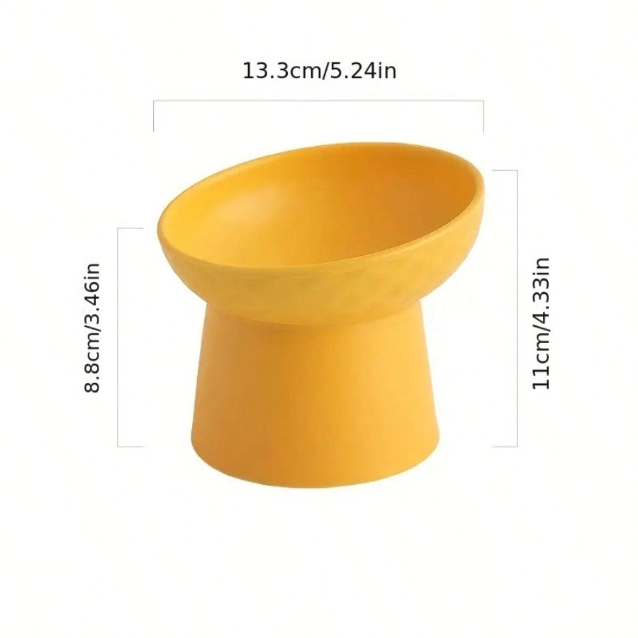 1pc Ceramic Cat Bowl With Raised Stand And Slanted Edge, Protect Cat Neck, Anti-Black Chin,Black Cat Feeder