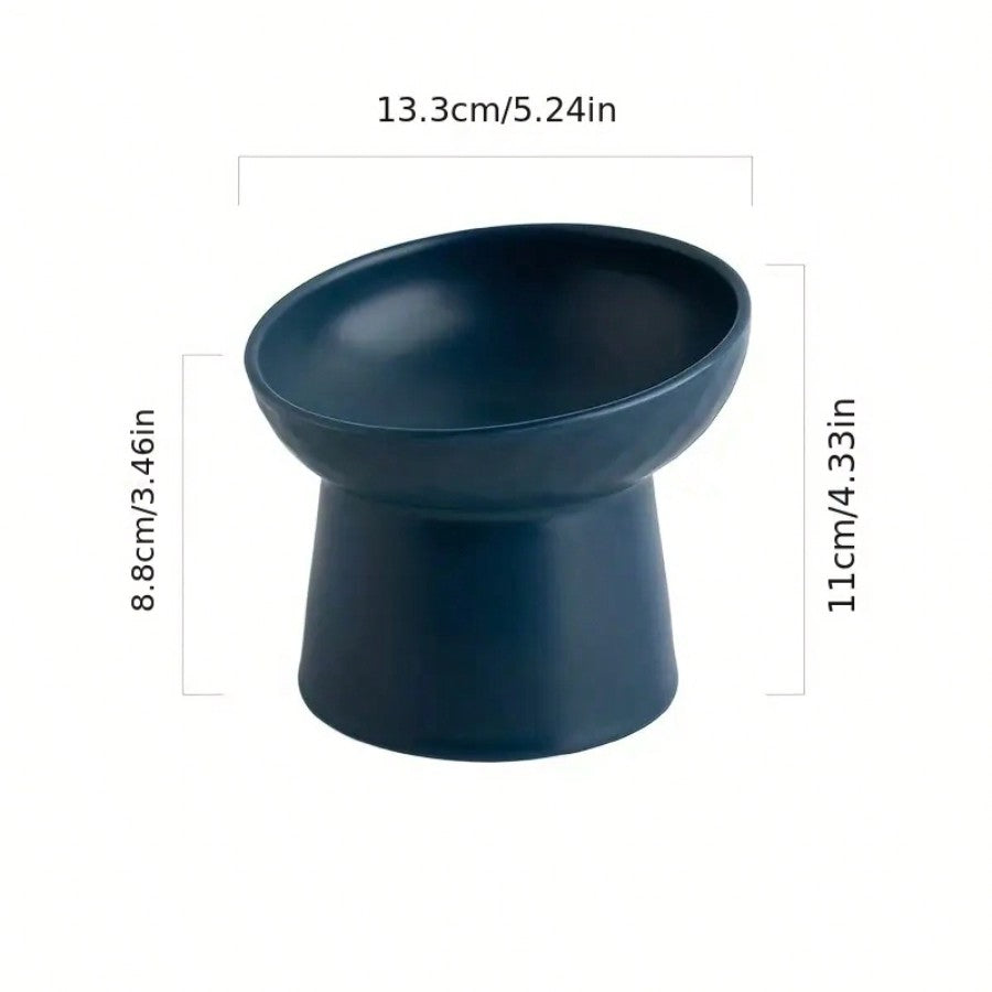 1pc Ceramic Cat Bowl With Raised Stand And Slanted Edge, Protect Cat Neck, Anti-Black Chin,Black Cat Feeder