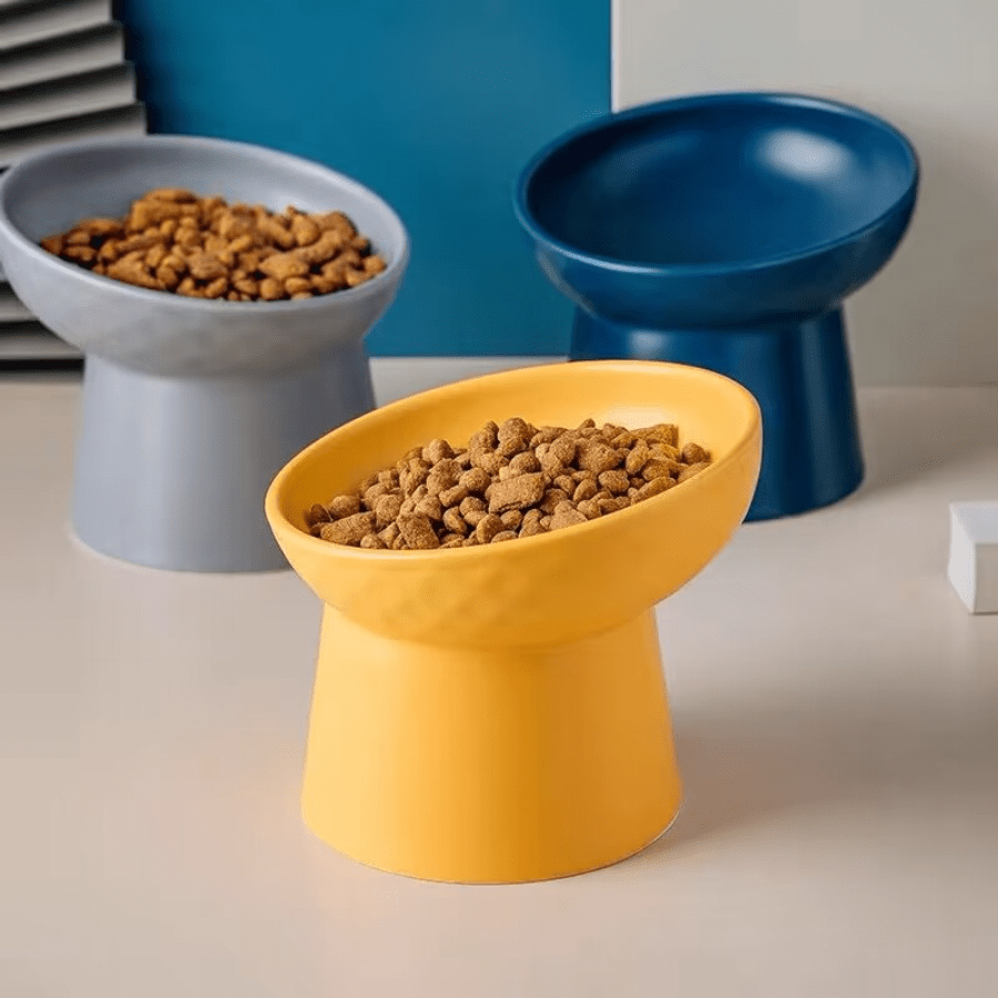1pc Ceramic Cat Bowl With Raised Stand And Slanted Edge, Protect Cat Neck, Anti-Black Chin,Black Cat Feeder