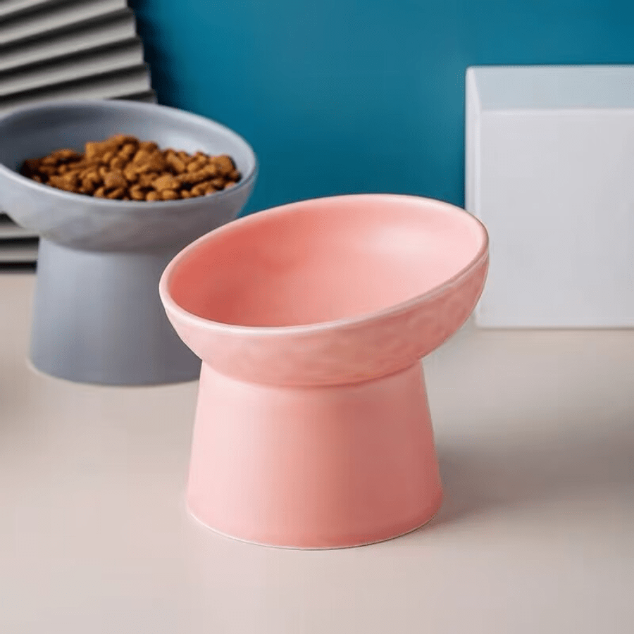 1pc Ceramic Cat Bowl With Raised Stand And Slanted Edge, Protect Cat Neck, Anti-Black Chin,Black Cat Feeder