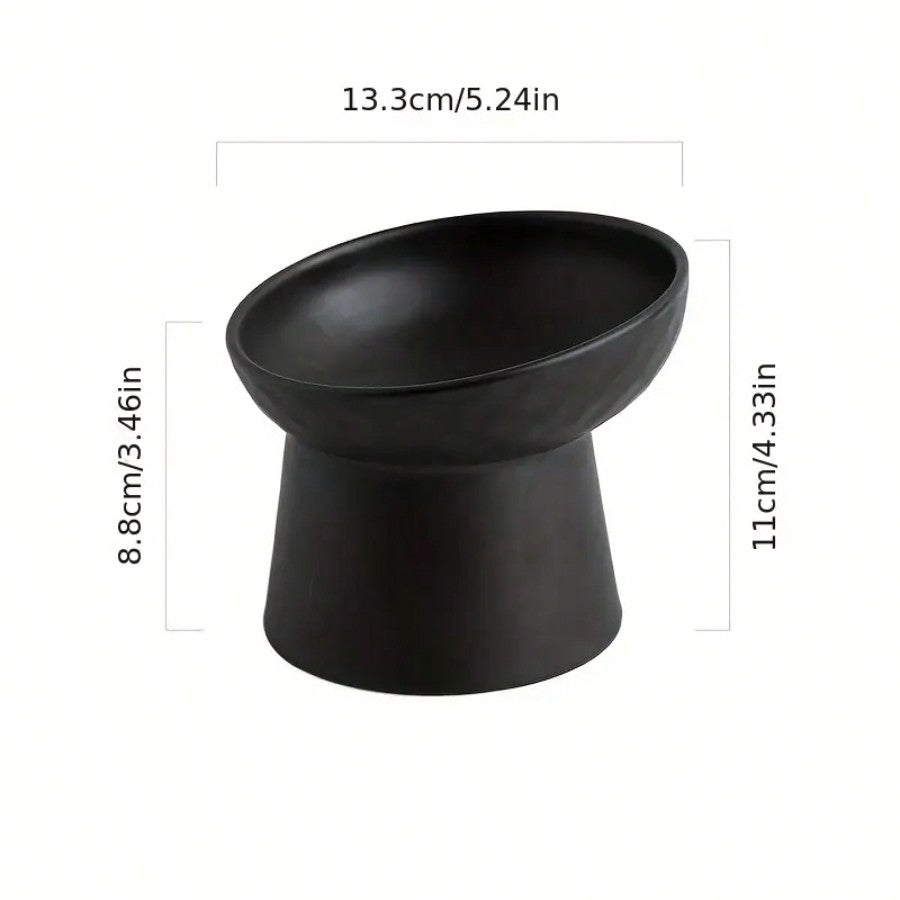 1pc Ceramic Cat Bowl With Raised Stand And Slanted Edge, Protect Cat Neck, Anti-Black Chin,Black Cat Feeder