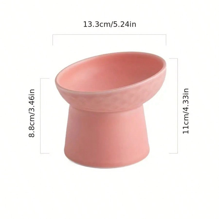 1pc Ceramic Cat Bowl With Raised Stand And Slanted Edge, Protect Cat Neck, Anti-Black Chin,Black Cat Feeder