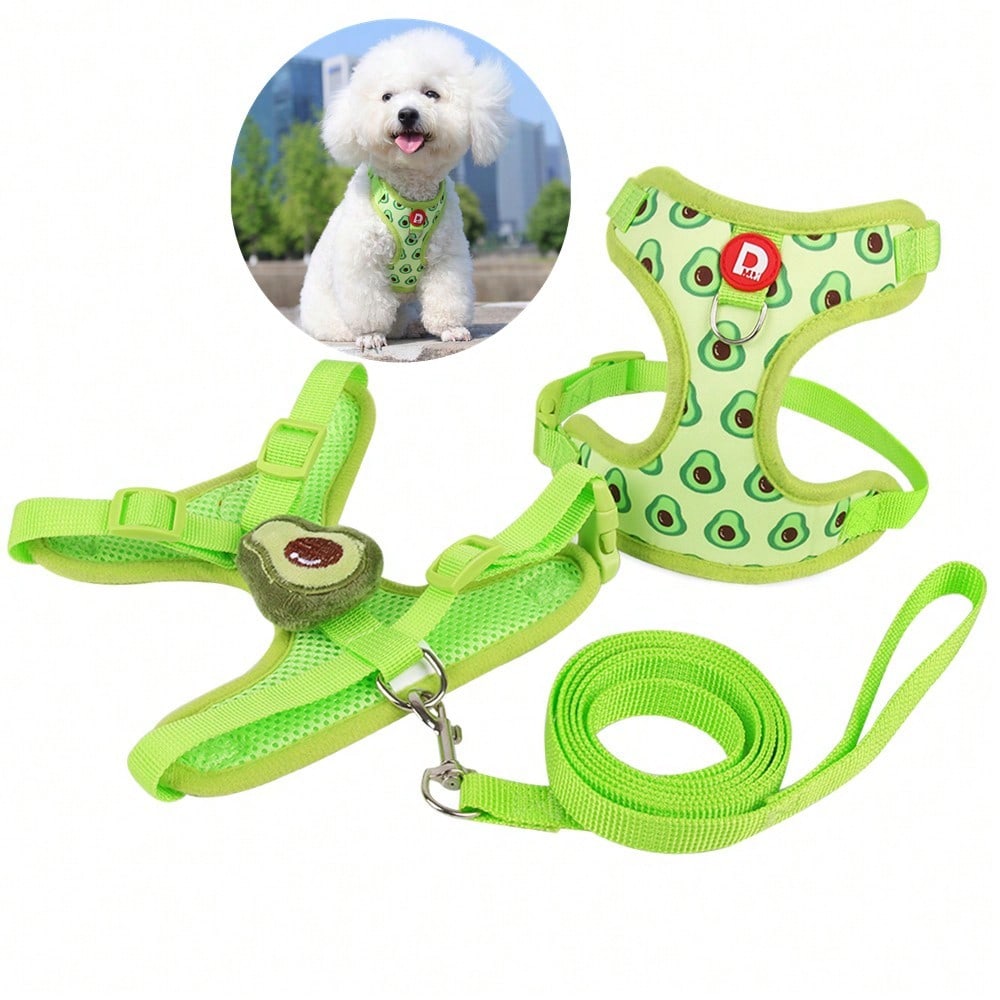 Adjustable pink polyester pet harness and leash set for cats and small dogs, anti-escape vest style for outdoor walking