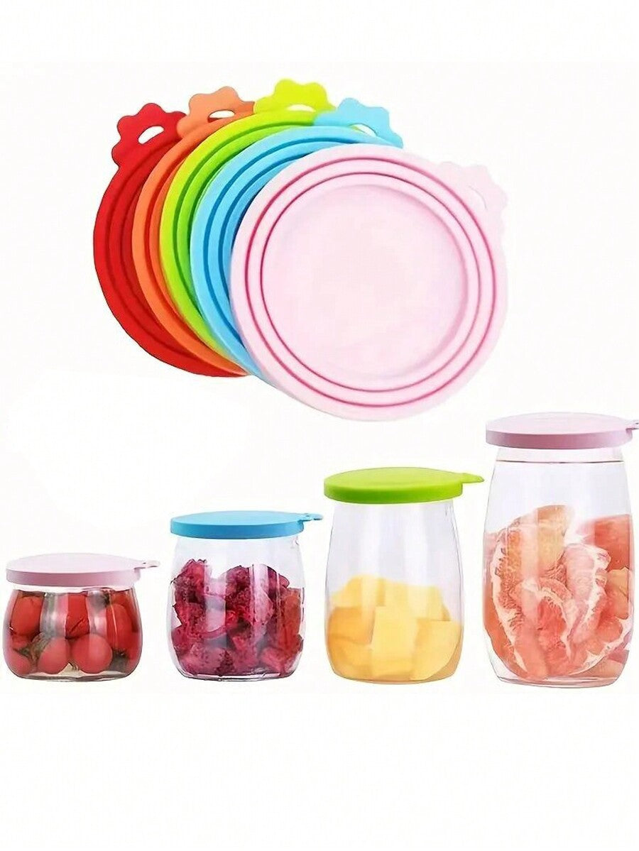 Multicolor silicone pet food can cover featuring cartoon animal patterns for cat and dog food cans