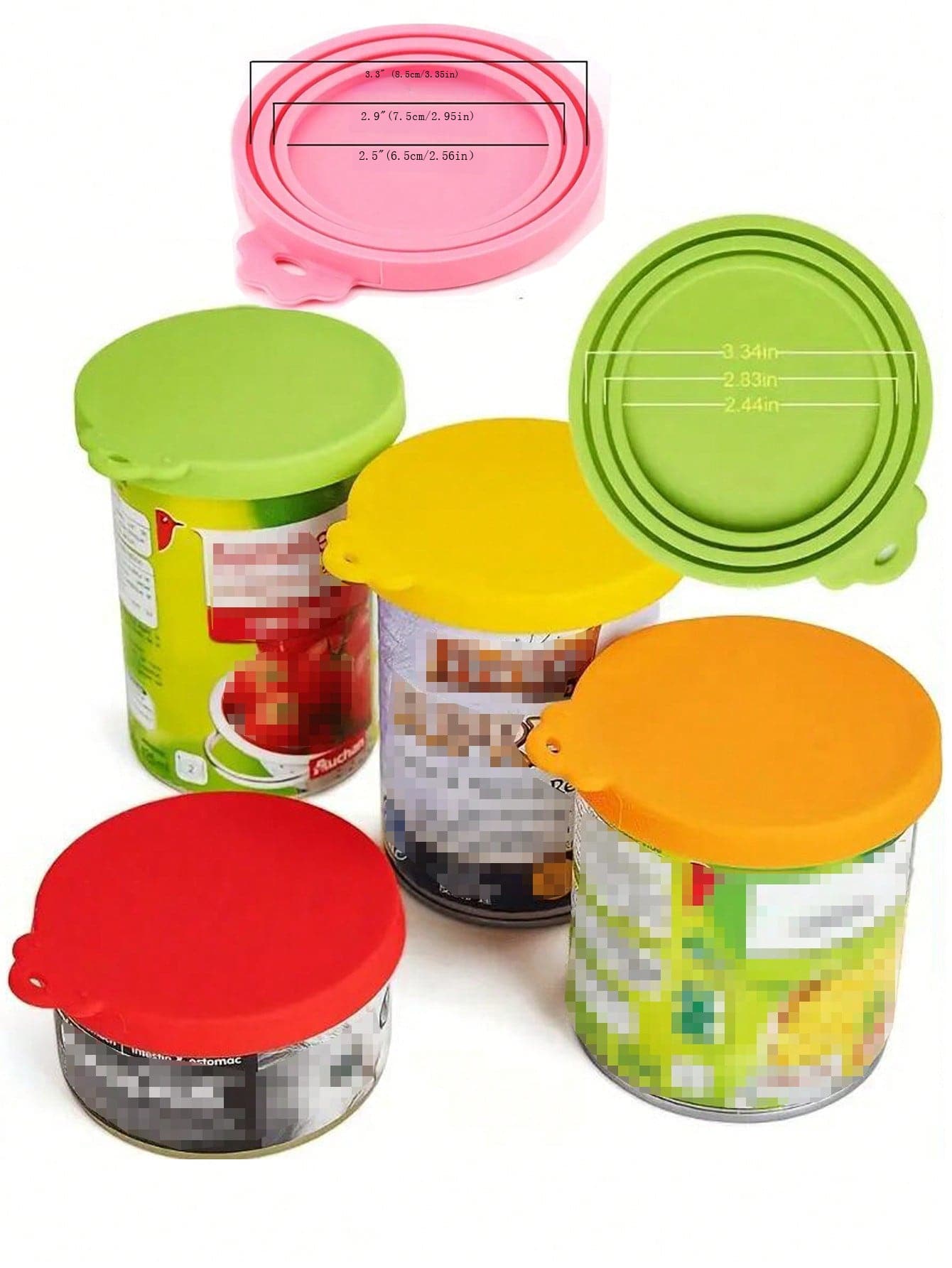 Multicolor silicone pet food can cover featuring cartoon animal patterns for cat and dog food cans