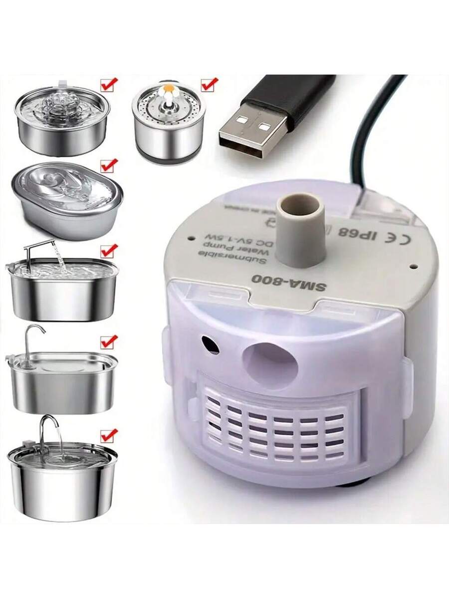3.2L stainless steel automatic pet water fountain with built-in LED night light and USB power cord for dogs and cats.