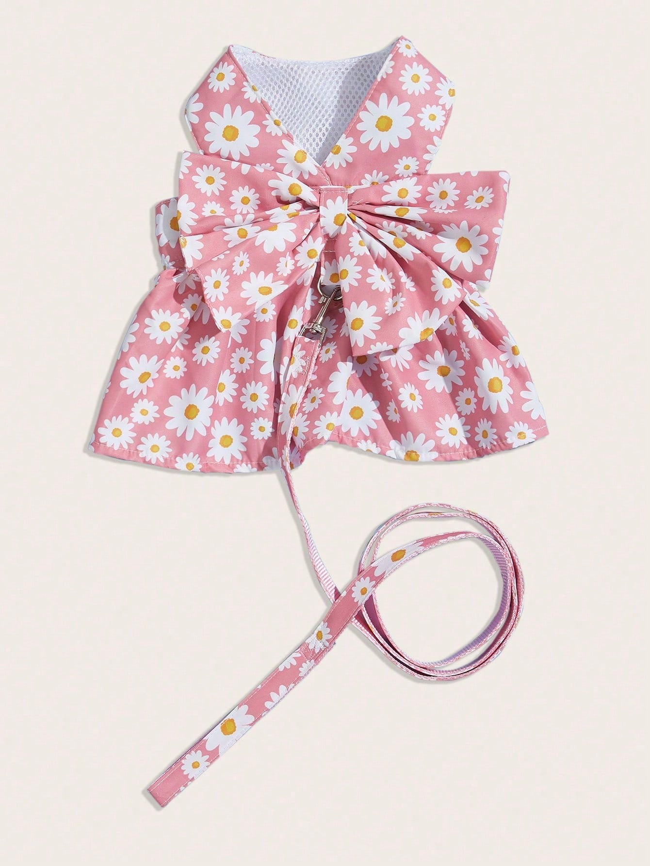 Multicolor daisy floral printed pet collar and leash set with bowknot detail for cats and dogs