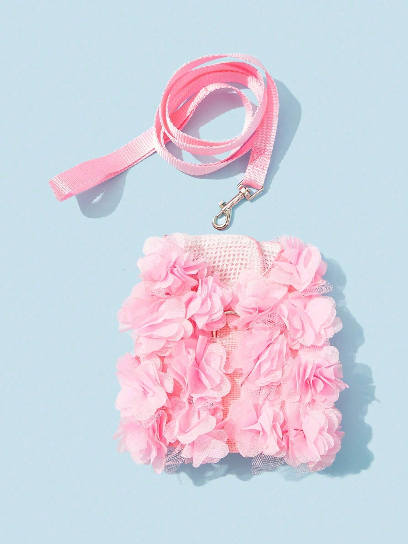 Multicolor floral patterned polyester chest harness and leash set for cats and dogs