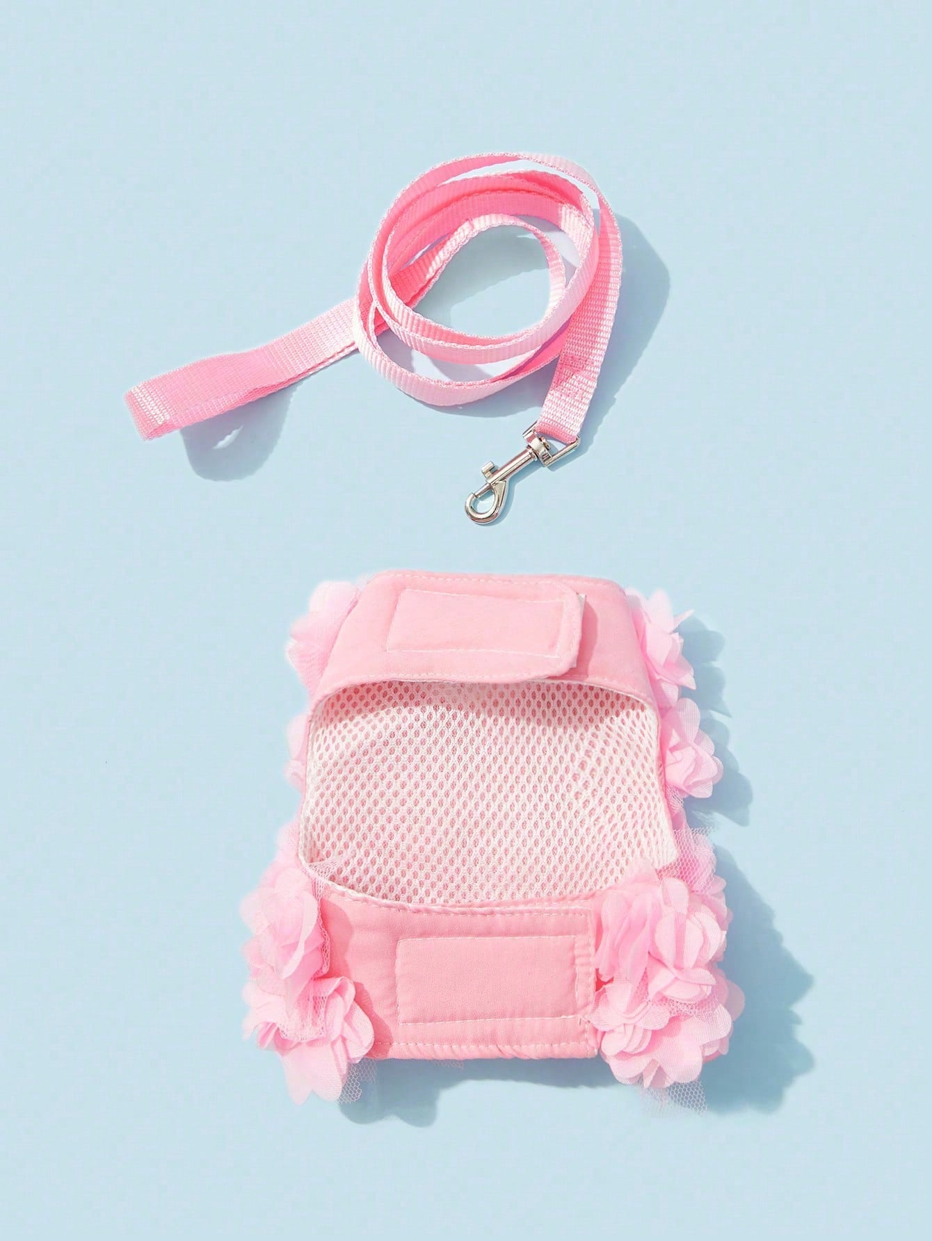 Multicolor floral patterned polyester chest harness and leash set for cats and dogs