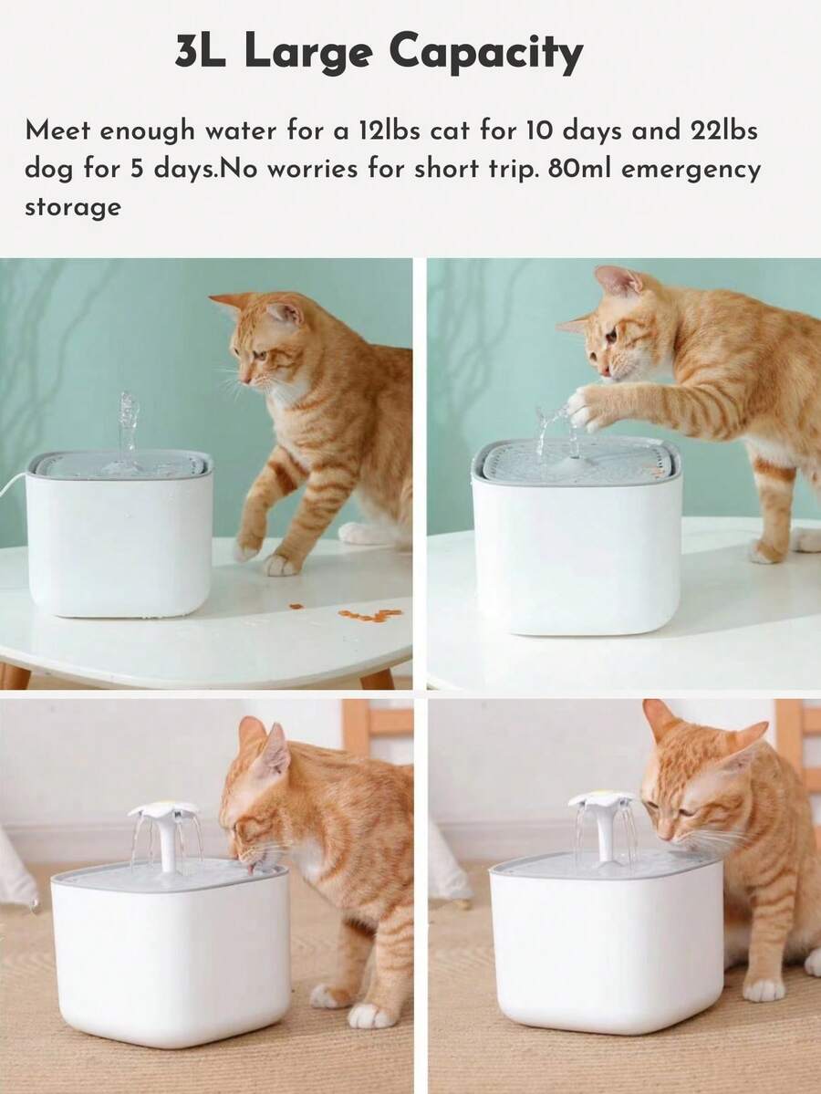 3L automatic pet water fountain in multicolor PP material with USB power cable for cats and dogs