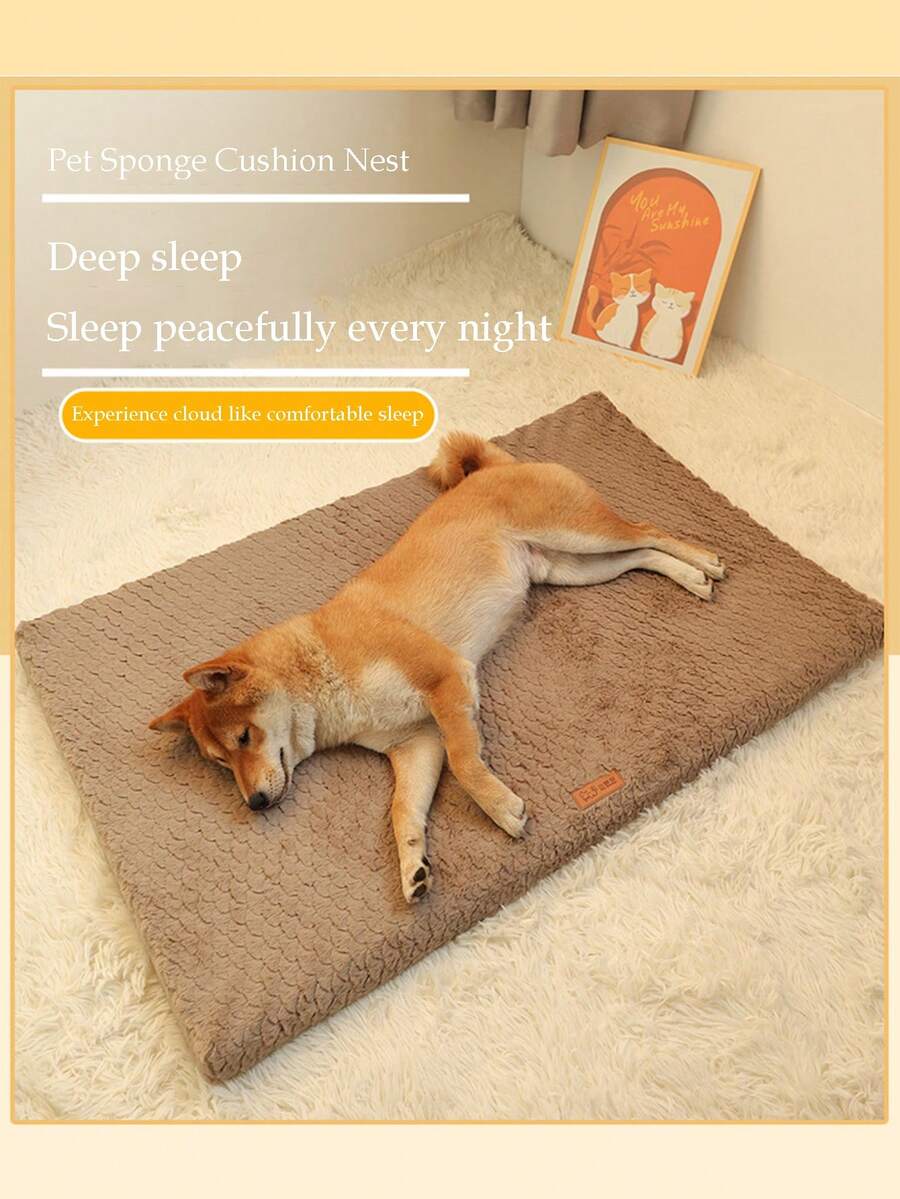 Pink memory foam pet bed cushion with removable polyester cover for cats and dogs.