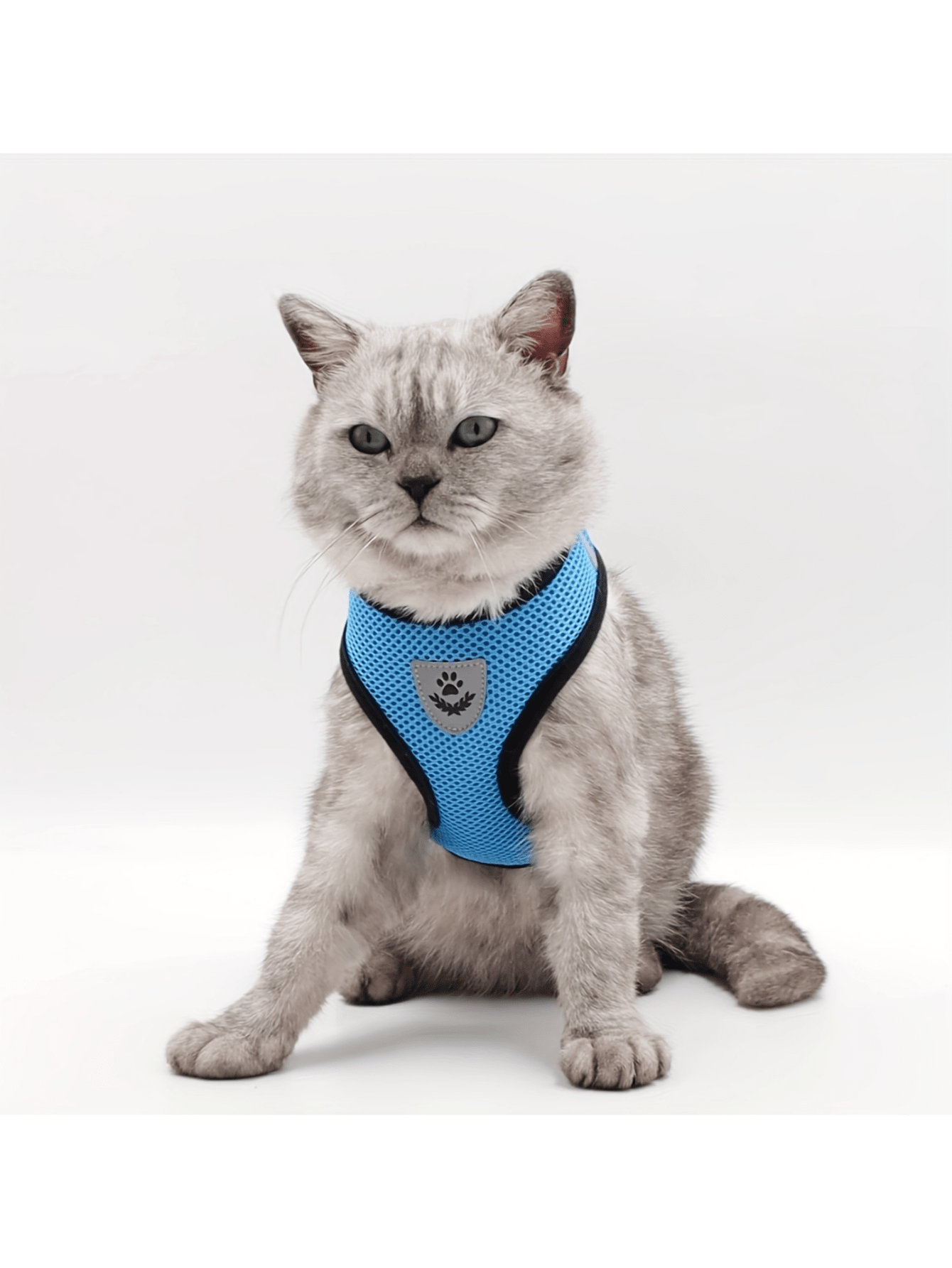 Pet cat and dog leash set with adjustable escape-proof harness, reflective safety strap, collar, and soft breathable polyester mesh