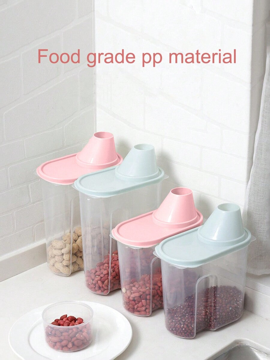 Grey sealed plastic pet food storage bin for storing cat and dog food and snacks.