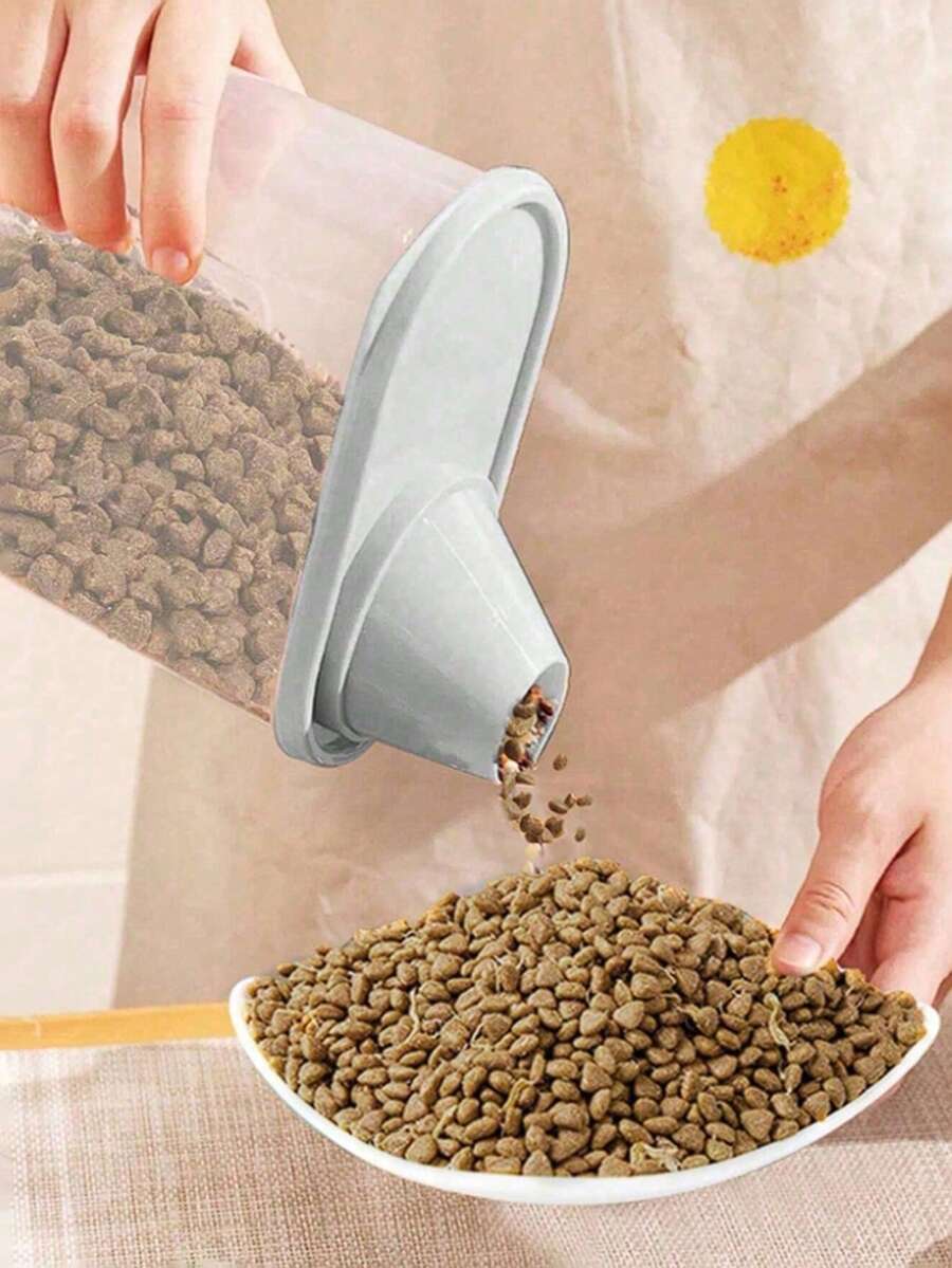 Grey sealed plastic pet food storage bin for storing cat and dog food and snacks.